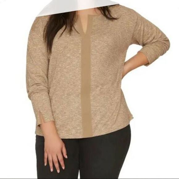 Sanctuary Sienna Tan Metallic Pullover V-Neck Top Blouse Size 1X - Picture 1 of 7